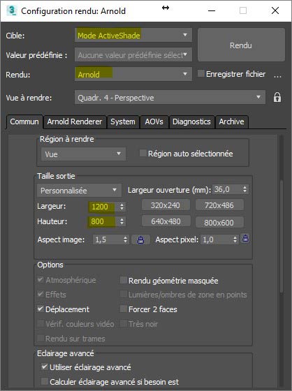 Configuration du Rendu